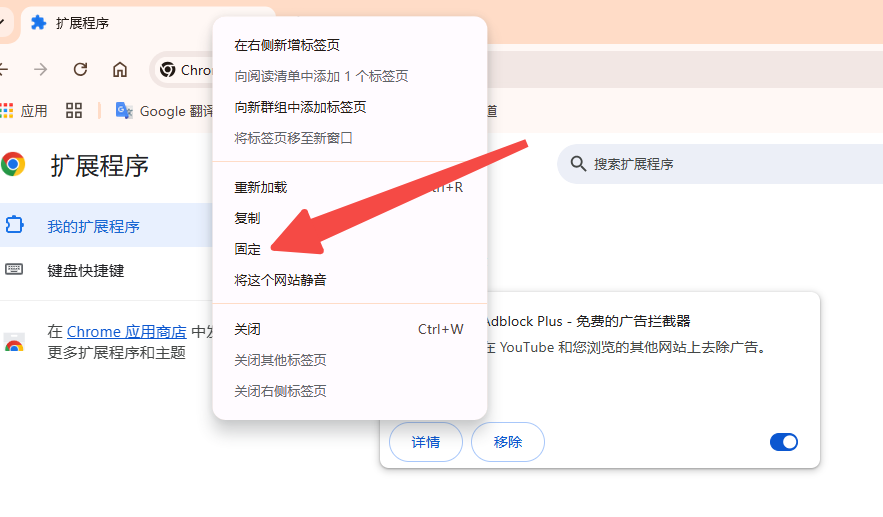 Chrome的标签固定功能
