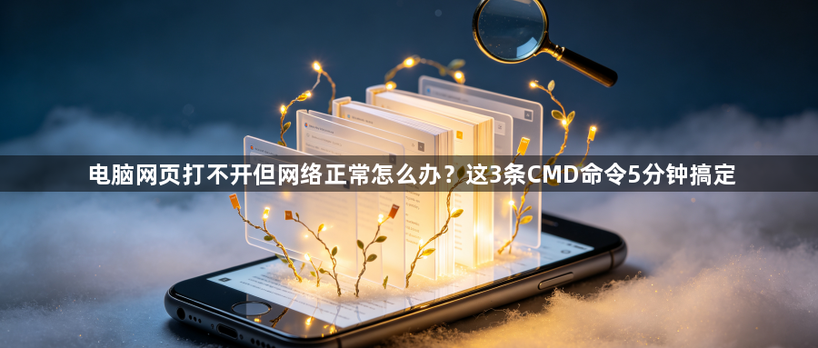 电脑网页打不开但网络正常怎么办？这3条CMD命令5分钟搞定1